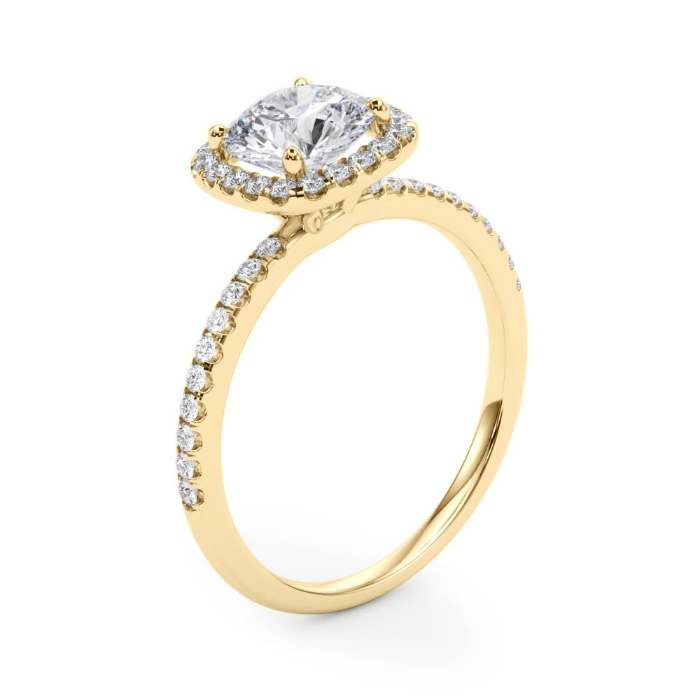 1.00CT 14K Cushion Halo Diamond Engagement Ring Accented by Pave - Set Side Diamonds - Engagement rings - Design Jewellers Edmonton