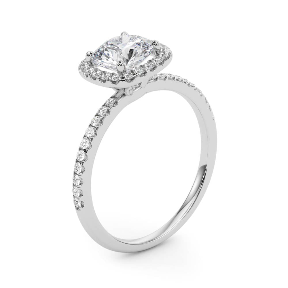 1.00CT 14K Cushion Halo Diamond Engagement Ring Accented by Pave - Set Side Diamonds - Engagement rings - Design Jewellers Edmonton