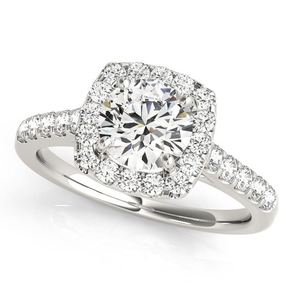 1.00CT 14K Cushion Halo Diamond Engagement Ring with Pave-Set Shoulders