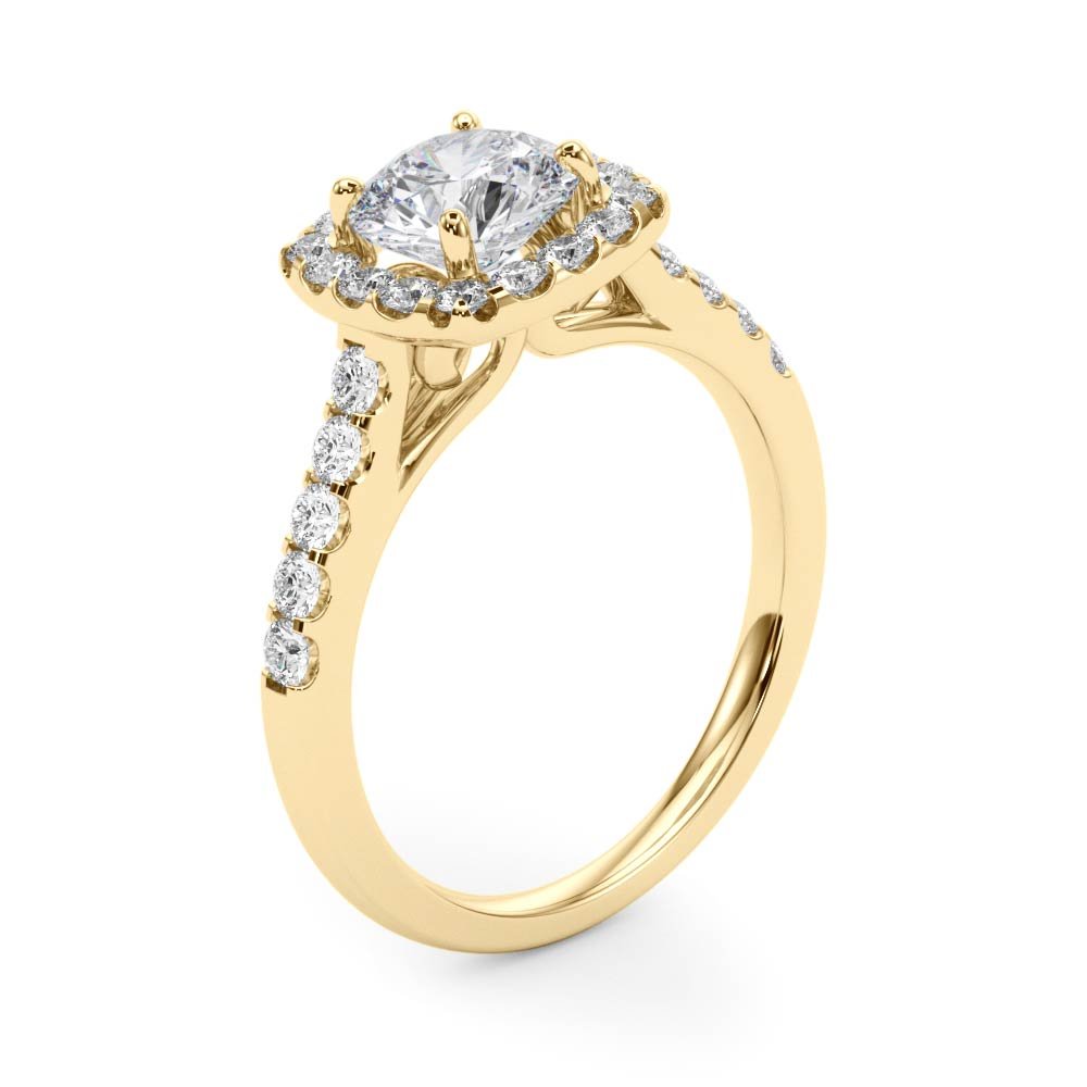 1.00CT 14K Cushion Halo Diamond Engagement Ring with Pave - Set Shoulders - Engagement rings - Design Jewellers Edmonton