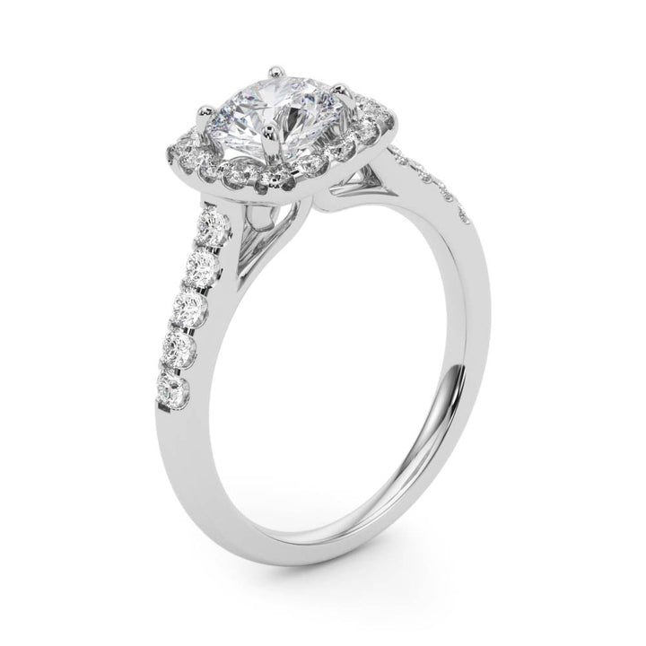 1.00CT 14K Cushion Halo Diamond Engagement Ring with Pave - Set Shoulders - Engagement rings - Design Jewellers Edmonton