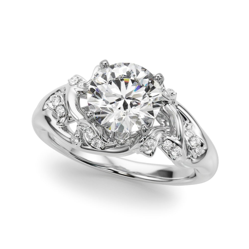 1.00CT 14K  Diamond Leaf Vine Design Ring With Twisted Shoulders