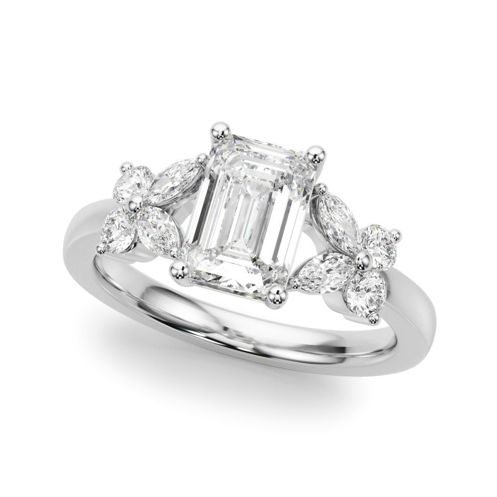 1.00CT 14K Emerald Cut Butterfly Cluster Ring