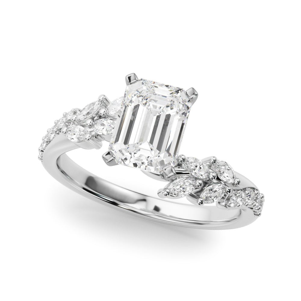 1.00CT 14K Emerald Cut Contrasting Vine Diamond Ring