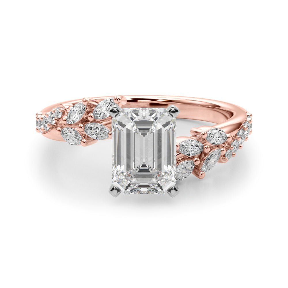 1.00CT 14K Emerald Cut Contrasting Vine Diamond Ring - Engagement rings - Design Jewellers Edmonton
