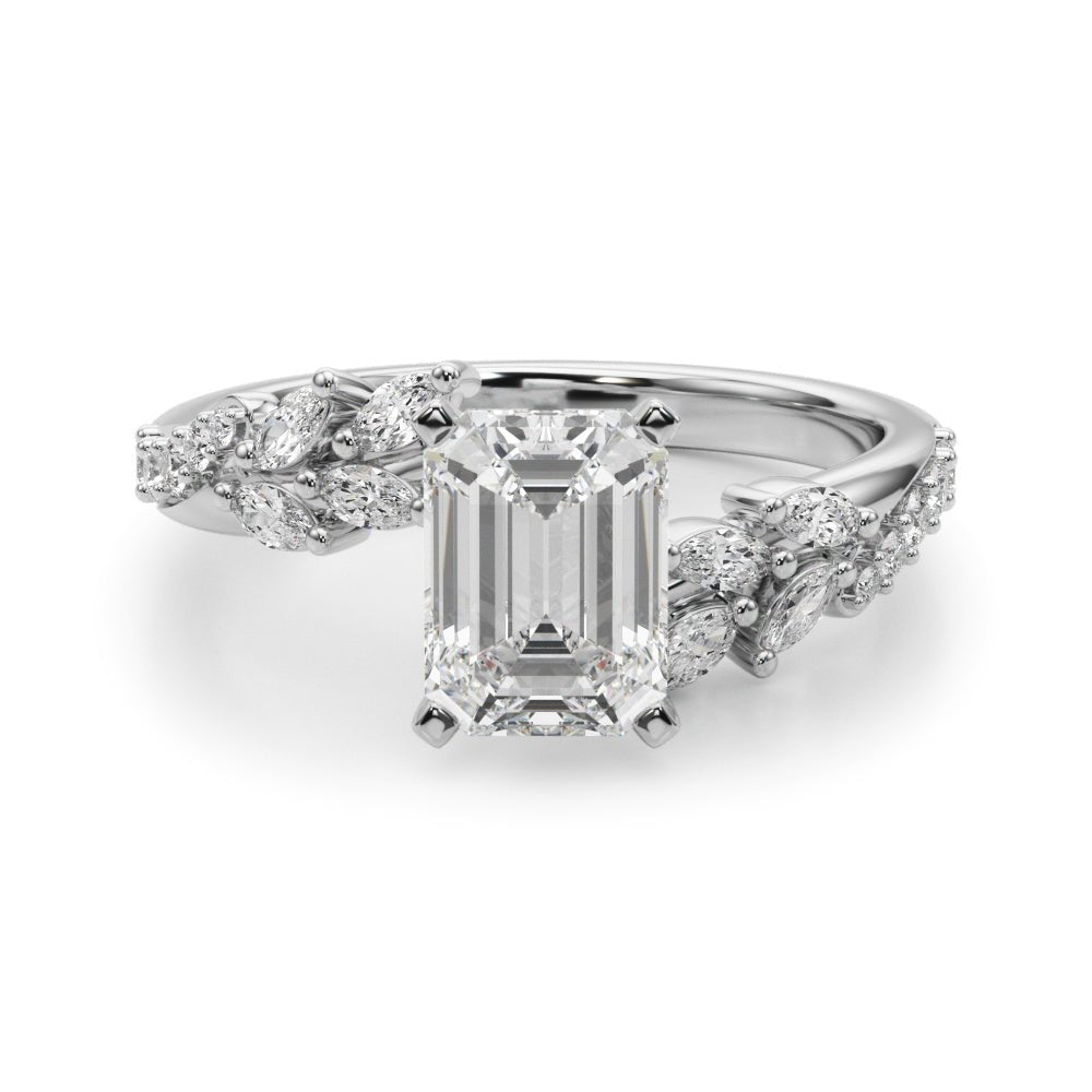 1.00CT 14K Emerald Cut Contrasting Vine Diamond Ring - Engagement rings - Design Jewellers Edmonton
