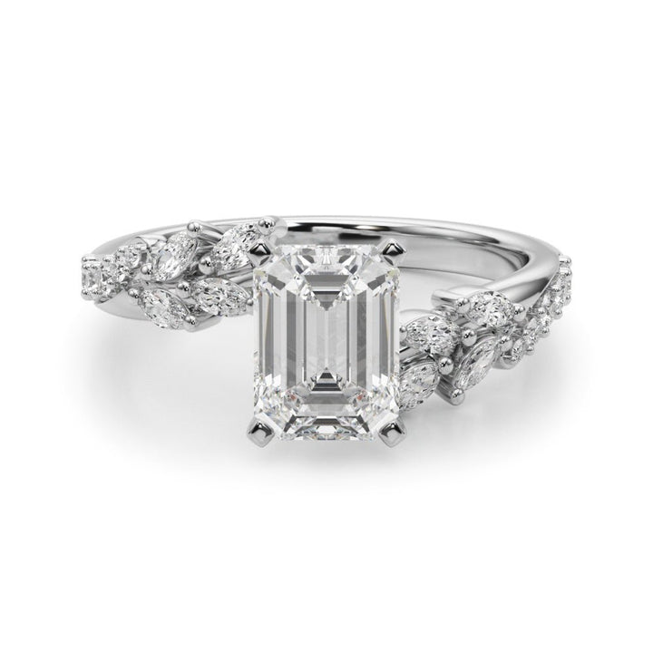 1.00CT 14K Emerald Cut Contrasting Vine Diamond Ring - Engagement rings - Design Jewellers Edmonton