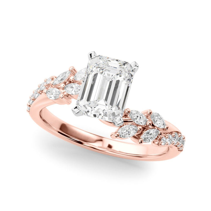 1.00CT 14K Emerald Cut Contrasting Vine Diamond Ring - Engagement rings - Design Jewellers Edmonton