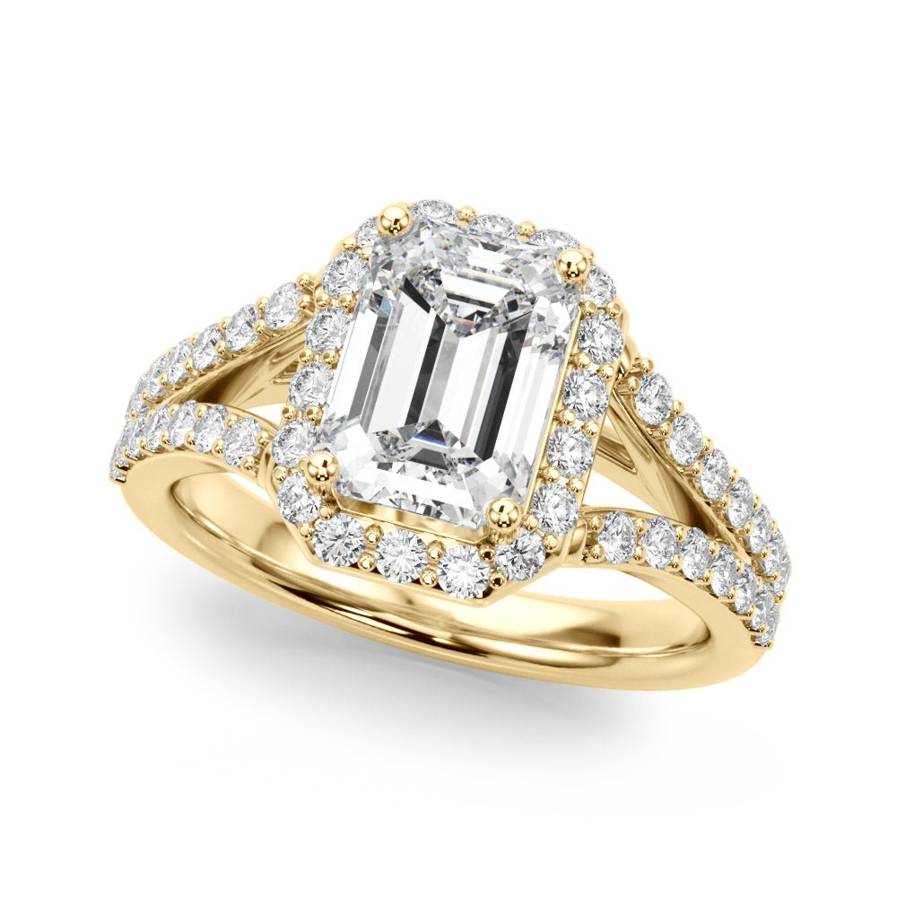 1.00CT 14K Emerald Cut Halo With a Split Shank Design - Engagement rings - Design Jewellers Edmonton