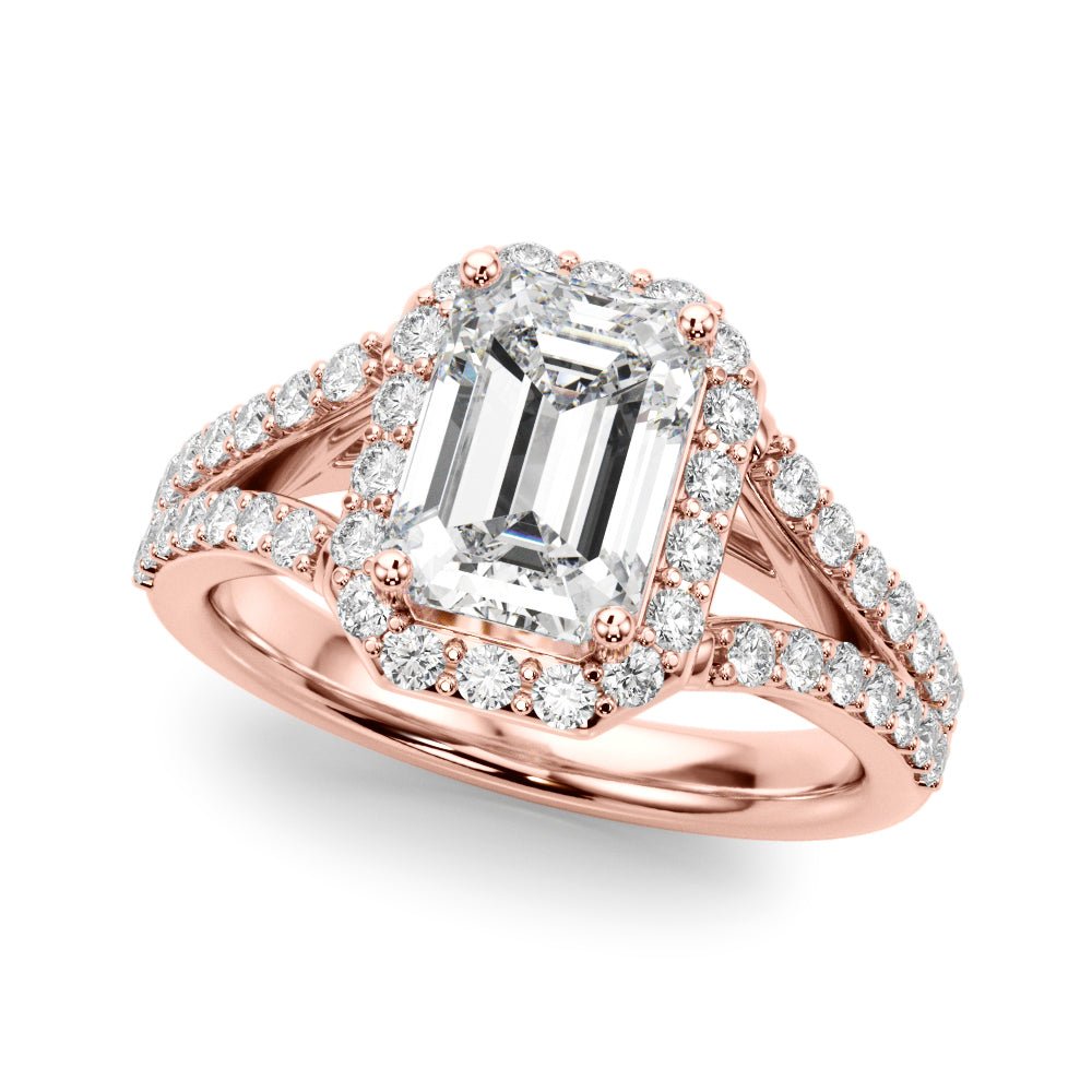 1.00CT 14K Emerald Cut Halo With a Split Shank Design - Engagement rings - Design Jewellers Edmonton