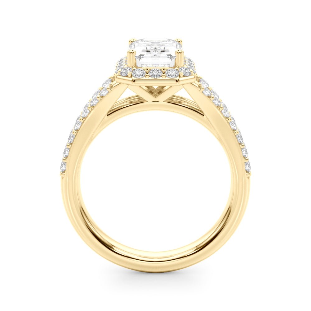 1.00CT 14K Emerald Cut Halo With a Split Shank Design - Engagement rings - Design Jewellers Edmonton