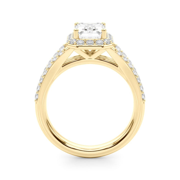 1.00CT 14K Emerald Cut Halo With a Split Shank Design - Engagement rings - Design Jewellers Edmonton