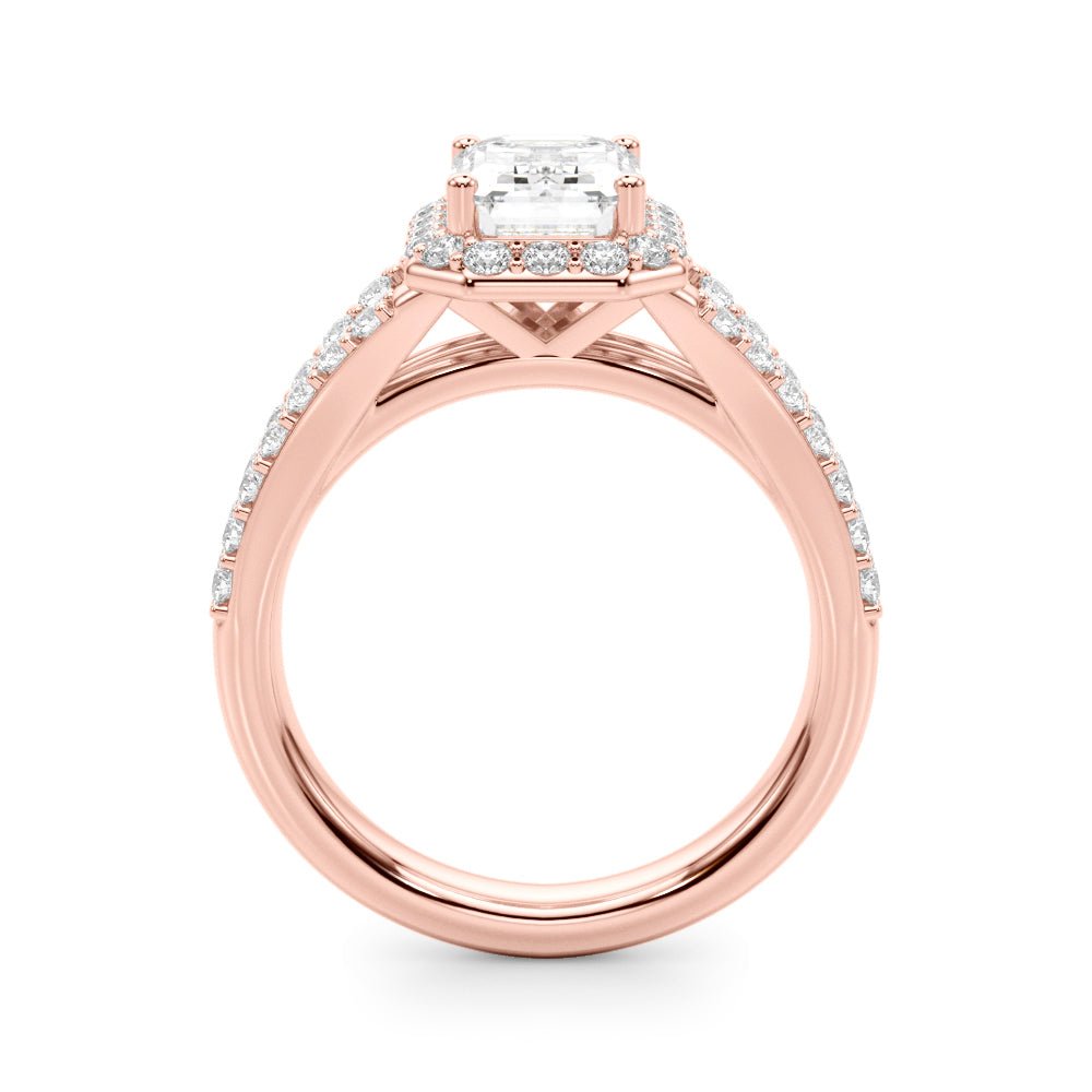 1.00CT 14K Emerald Cut Halo With a Split Shank Design - Engagement rings - Design Jewellers Edmonton
