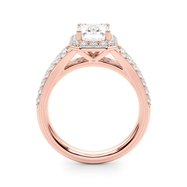 1.00CT 14K Emerald Cut Halo With a Split Shank Design - Engagement rings - Design Jewellers Edmonton