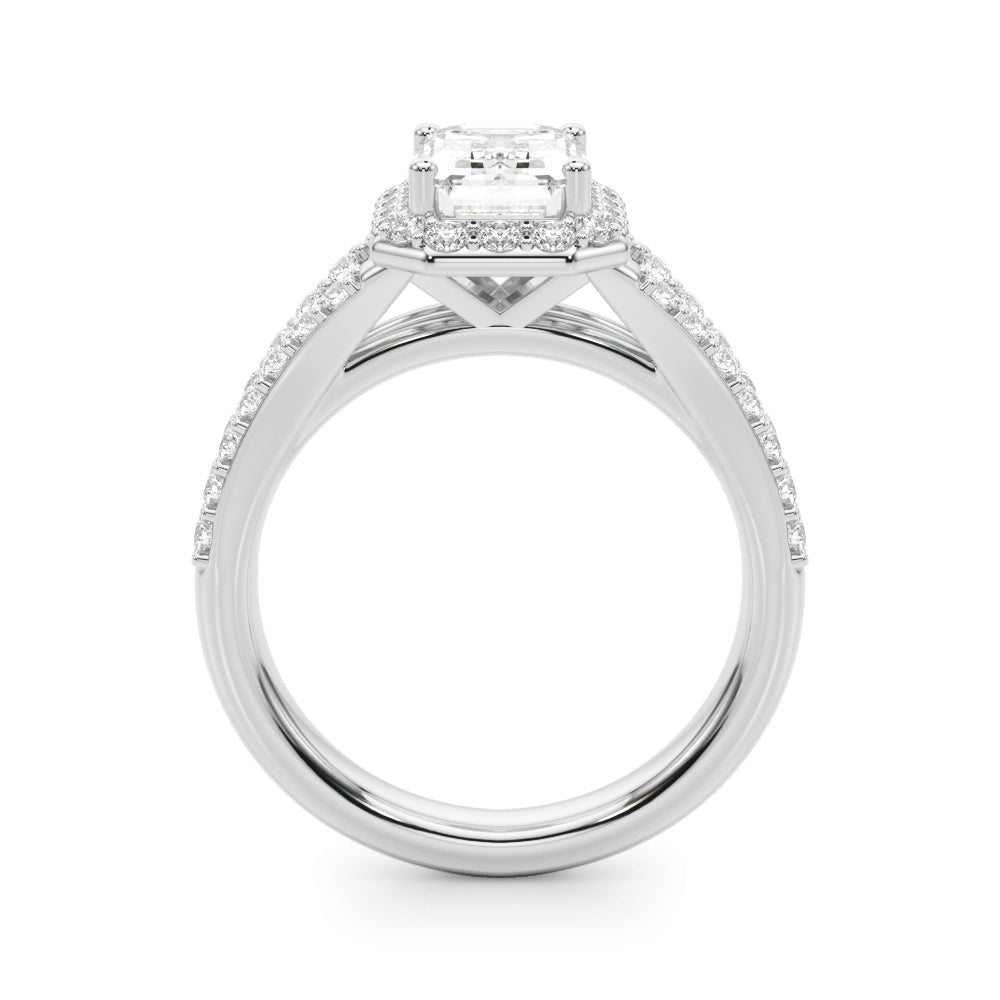 1.00CT 14K Emerald Cut Halo With a Split Shank Design - Engagement rings - Design Jewellers Edmonton