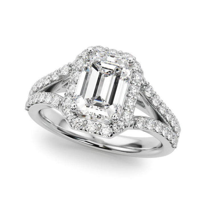 1.00CT 14K Emerald Cut Halo With a Split Shank Design - Engagement rings - Design Jewellers Edmonton