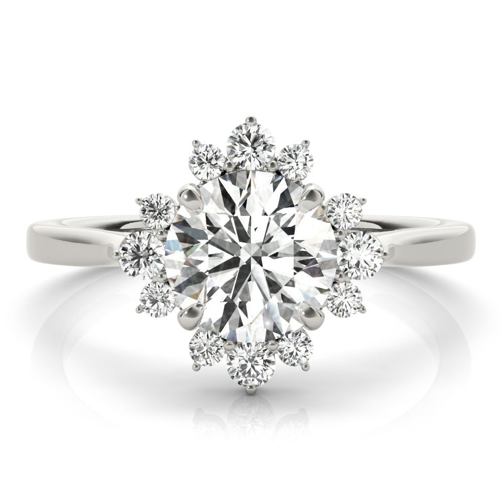 1.00CT 14K Floral Halo Diamond Engagement Ring Accented by Round Brilliant Petal Diamonds - Engagement rings - Design Jewellers Edmonton