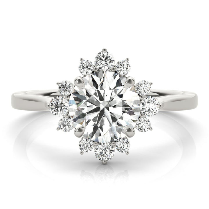 1.00CT 14K Floral Halo Diamond Engagement Ring Accented by Round Brilliant Petal Diamonds - Engagement rings - Design Jewellers Edmonton