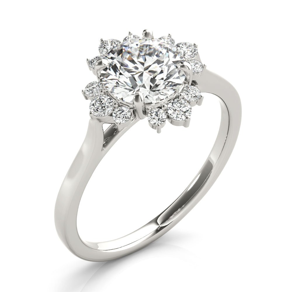 1.00CT 14K Floral Halo Diamond Engagement Ring Accented by Round Brilliant Petal Diamonds - Engagement rings - Design Jewellers Edmonton