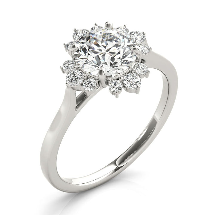 1.00CT 14K Floral Halo Diamond Engagement Ring Accented by Round Brilliant Petal Diamonds - Engagement rings - Design Jewellers Edmonton