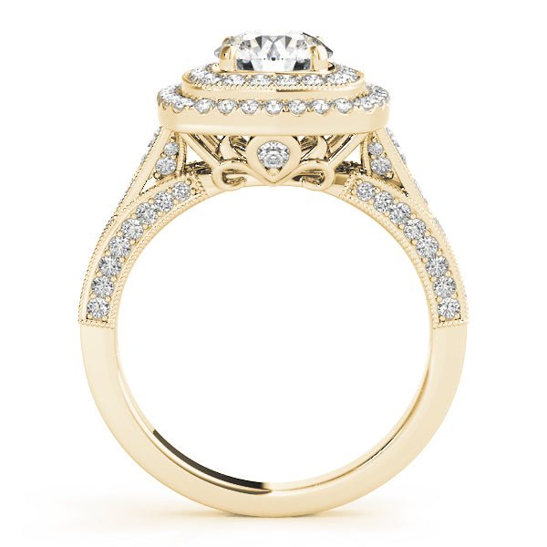 1.00CT 14K Gold Double - Halo Vintage Cushion Engagement Ring - Engagement rings - Design Jewellers Edmonton