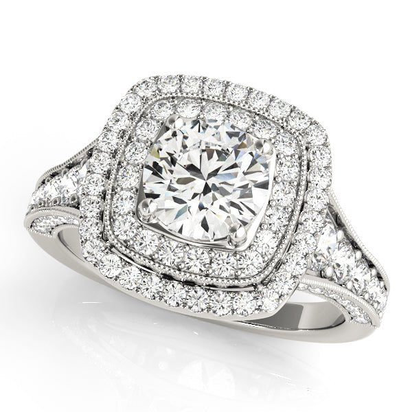 1.00CT 14K Gold Double - Halo Vintage Cushion Engagement Ring - Engagement rings - Design Jewellers Edmonton