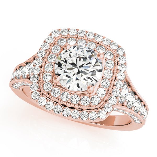 1.00CT 14K Gold Double - Halo Vintage Cushion Engagement Ring - Engagement rings - Design Jewellers Edmonton