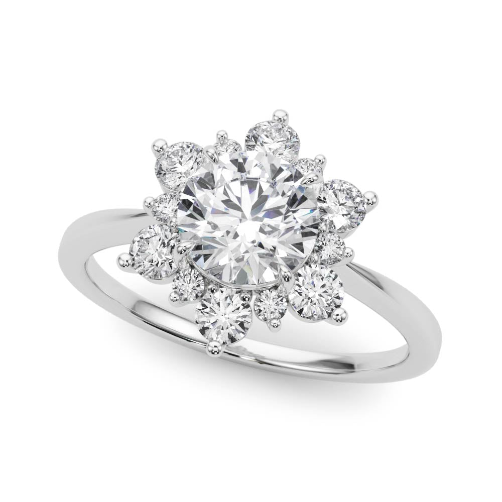 1.00CT 14K Gold Floral Cluster Halo Engagement Ring