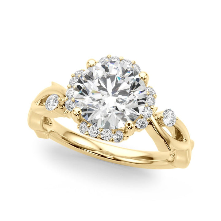 1.00CT 14K Gold Nature - Inspired Halo Diamond Engagement Ring with Leaf - Detail Shank - Engagement rings - Design Jewellers Edmonton