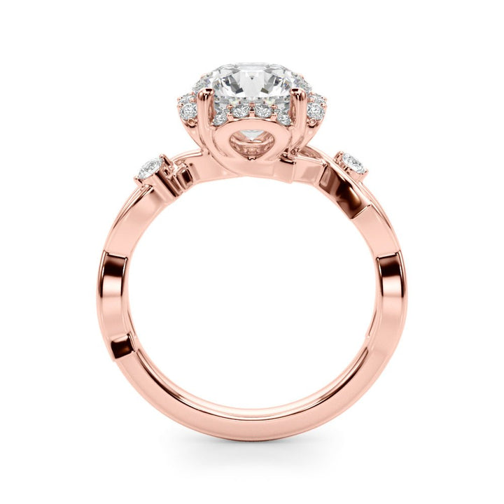 1.00CT 14K Gold Nature - Inspired Halo Diamond Engagement Ring with Leaf - Detail Shank - Engagement rings - Design Jewellers Edmonton