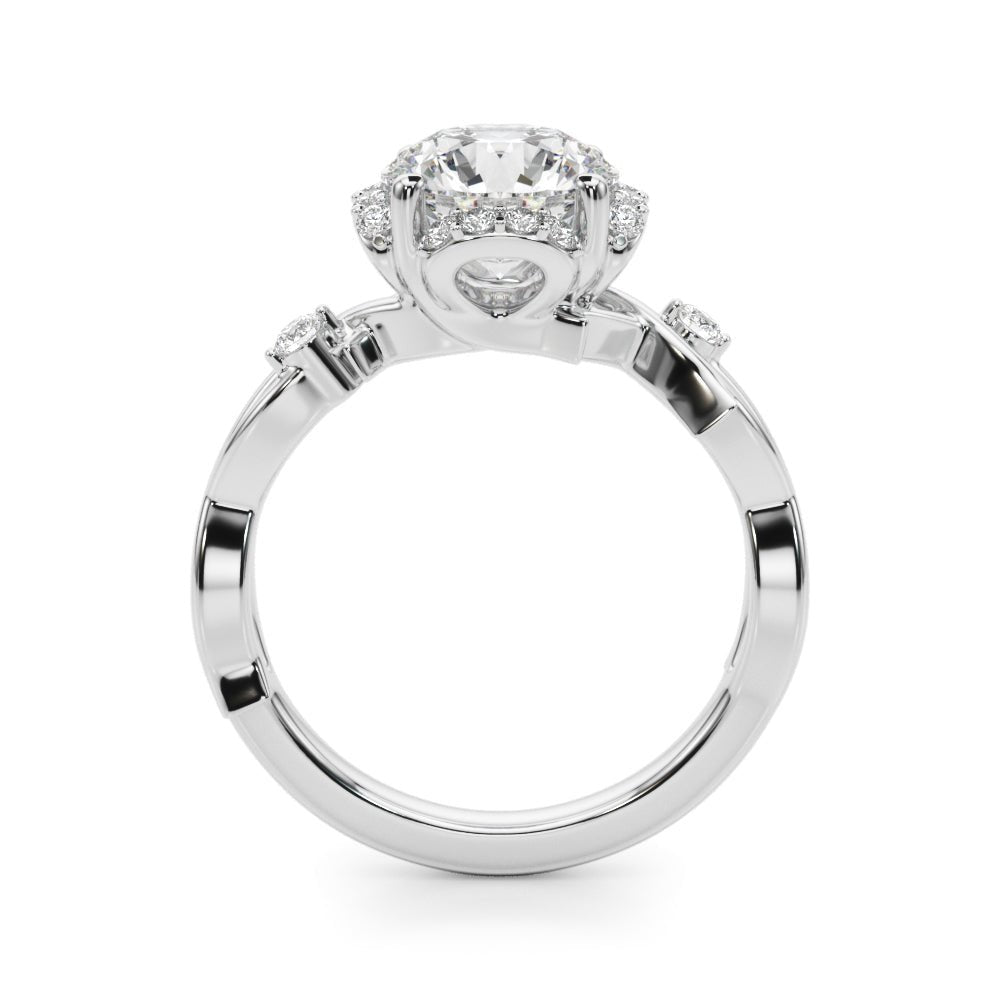 1.00CT 14K Gold Nature - Inspired Halo Diamond Engagement Ring with Leaf - Detail Shank - Engagement rings - Design Jewellers Edmonton