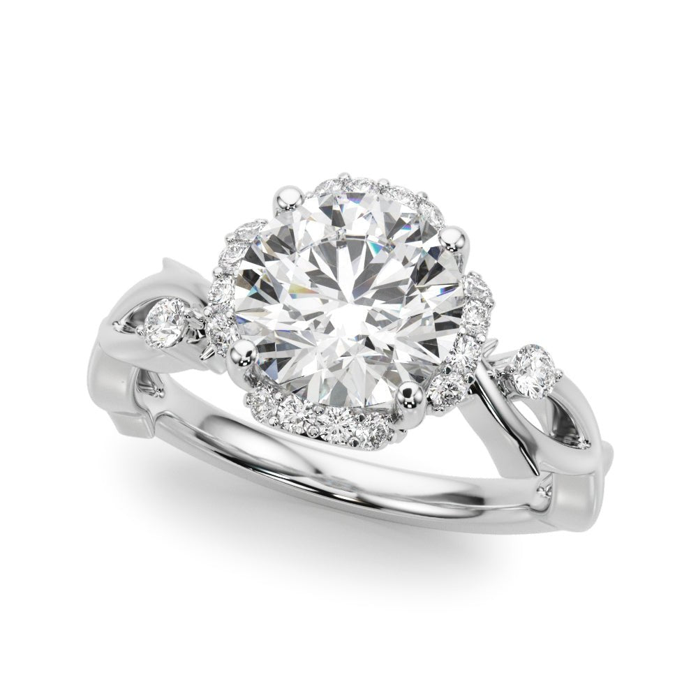 1.00CT 14K Gold Nature-Inspired Halo Diamond Engagement Ring with Leaf-Detail Shank