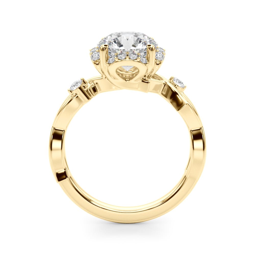 1.00CT 14K Gold Nature - Inspired Halo Diamond Engagement Ring with Leaf - Detail Shank - Engagement rings - Design Jewellers Edmonton
