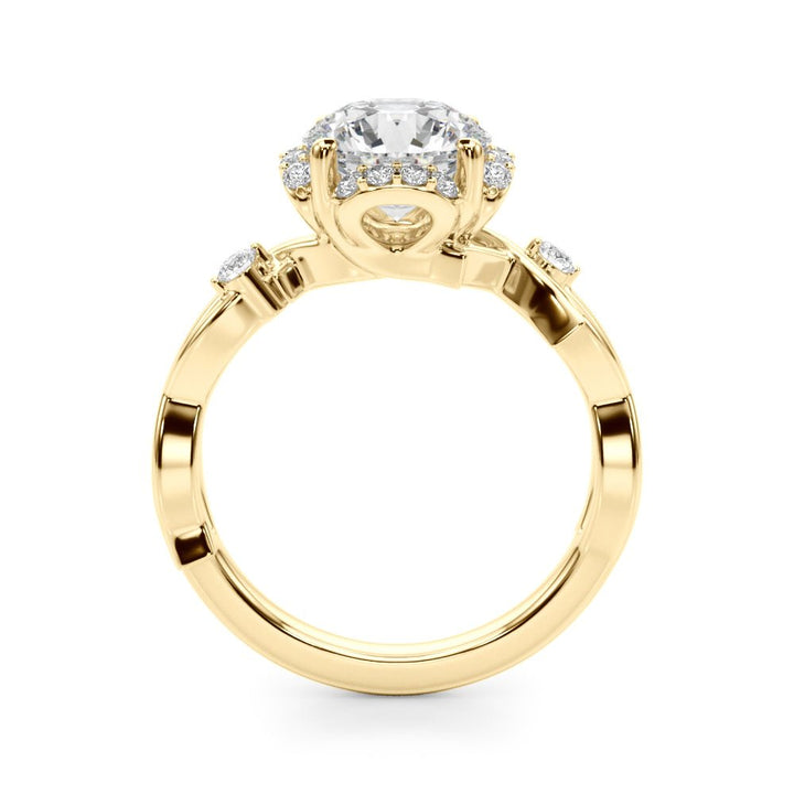 1.00CT 14K Gold Nature - Inspired Halo Diamond Engagement Ring with Leaf - Detail Shank - Engagement rings - Design Jewellers Edmonton