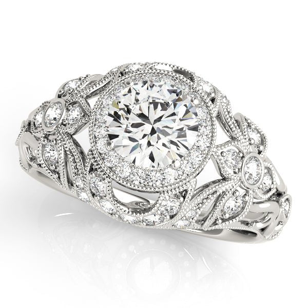 1.00CT 14K Gold Vintage Floral Filigree Halo Engagement Ring