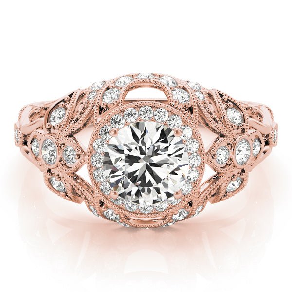 1.00CT 14K Gold Vintage Floral Filigree Halo Engagement Ring - Engagement rings - Design Jewellers Edmonton