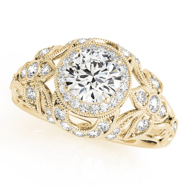 1.00CT 14K Gold Vintage Floral Filigree Halo Engagement Ring - Engagement rings - Design Jewellers Edmonton