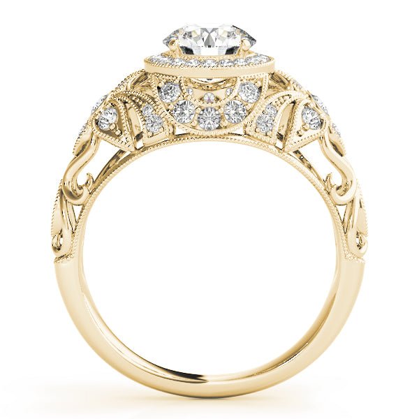 1.00CT 14K Gold Vintage Floral Filigree Halo Engagement Ring - Engagement rings - Design Jewellers Edmonton