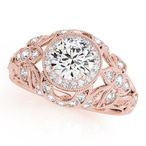1.00CT 14K Gold Vintage Floral Filigree Halo Engagement Ring - Engagement rings - Design Jewellers Edmonton