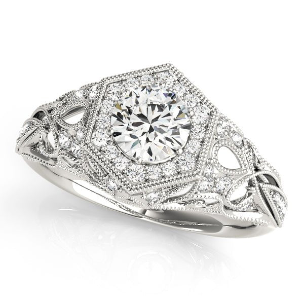 1.00CT 14K Gold Vintage Hexagon Halo Engagement Ring - Engagement rings - Design Jewellers Edmonton