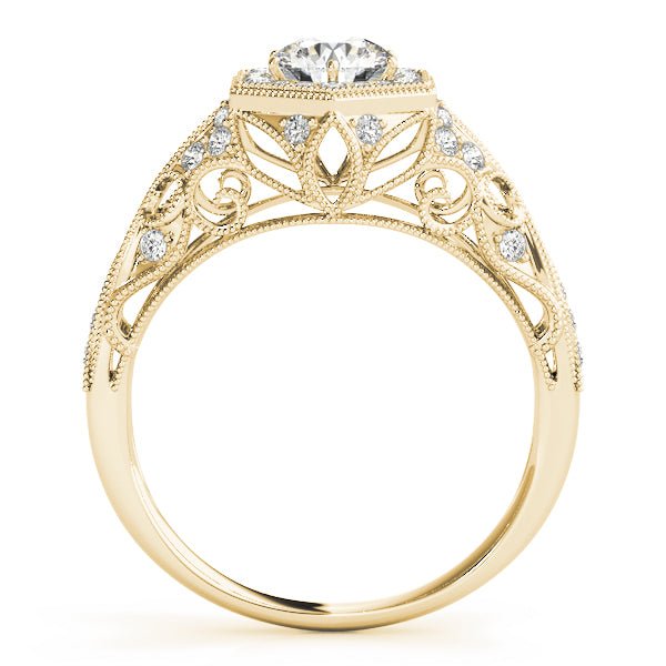 1.00CT 14K Gold Vintage Hexagon Halo Engagement Ring - Engagement rings - Design Jewellers Edmonton