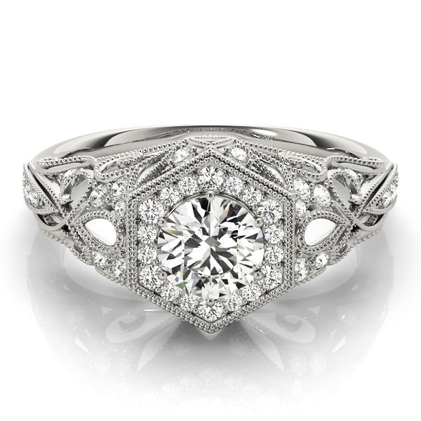 1.00CT 14K Gold Vintage Hexagon Halo Engagement Ring - Engagement rings - Design Jewellers Edmonton