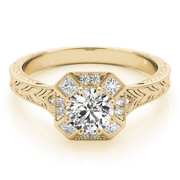 1.00CT 14K Gold Vintage Hexagon Halo Engagement Ring - Engagement rings - Design Jewellers Edmonton