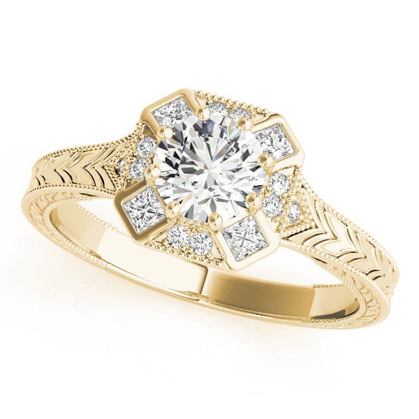 1.00CT 14K Gold Vintage Hexagon Halo Engagement Ring - Engagement rings - Design Jewellers Edmonton