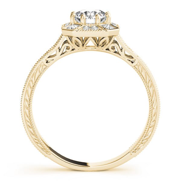 1.00CT 14K Gold Vintage Hexagon Halo Engagement Ring - Engagement rings - Design Jewellers Edmonton