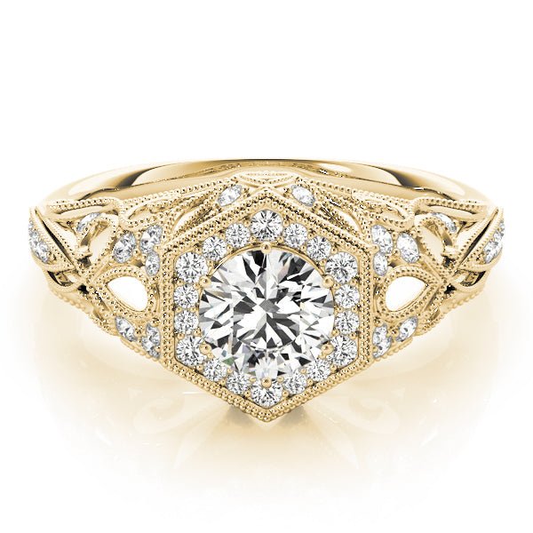 1.00CT 14K Gold Vintage Hexagon Halo Engagement Ring - Engagement rings - Design Jewellers Edmonton