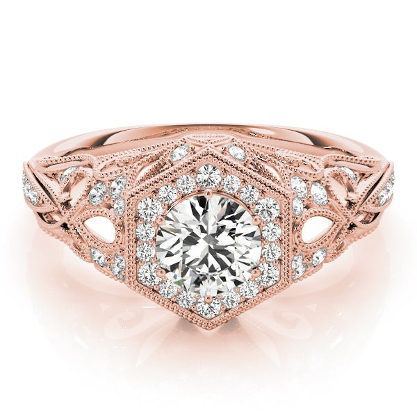 1.00CT 14K Gold Vintage Hexagon Halo Engagement Ring - Engagement rings - Design Jewellers Edmonton