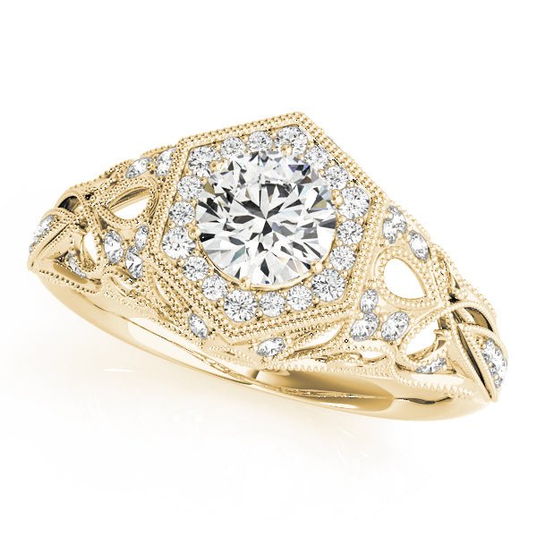 1.00CT 14K Gold Vintage Hexagon Halo Engagement Ring - Engagement rings - Design Jewellers Edmonton