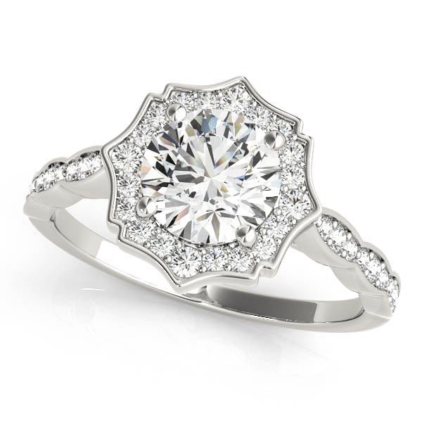 1.00CT 14K Gold Vintage Petal Halo Engagement Ring - Engagement rings - Design Jewellers Edmonton
