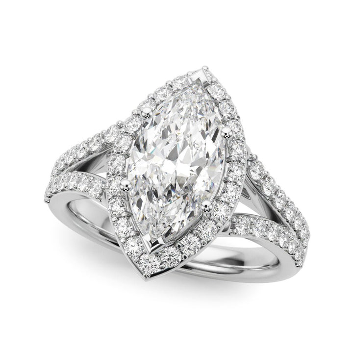 1.00CT 14K Marquise Cut Diamond Halo With a Split Shank Design - Engagement rings - Design Jewellers Edmonton
